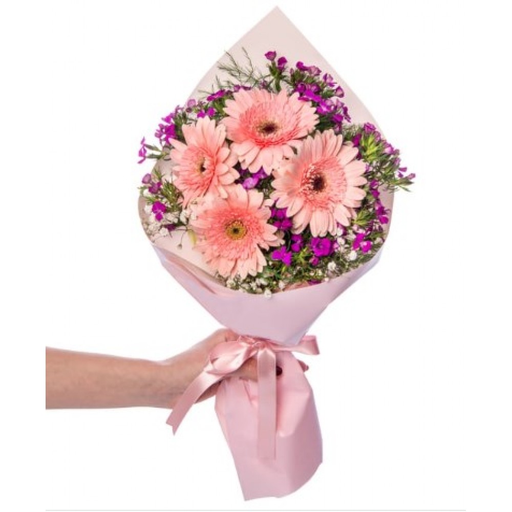 Pembe Gerbera ve Hüsnüyusuf Buketi