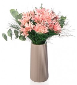 Bej Vazoda 9 Pembe Gerbera 