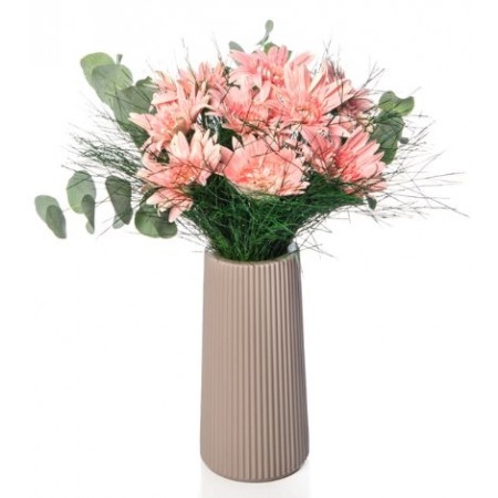 Bej Vazoda 9 Pembe Gerbera 